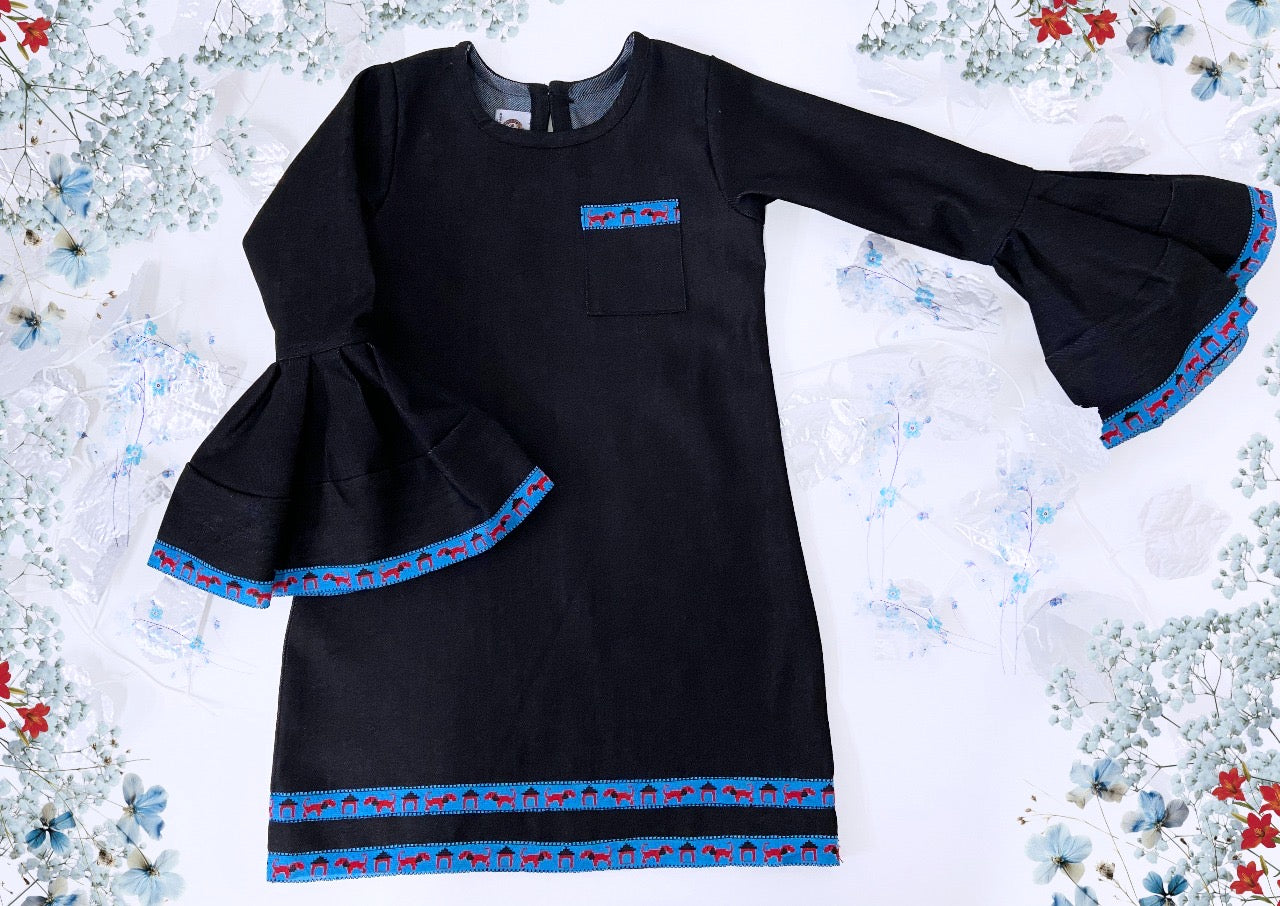 Denim dress with blue trimms