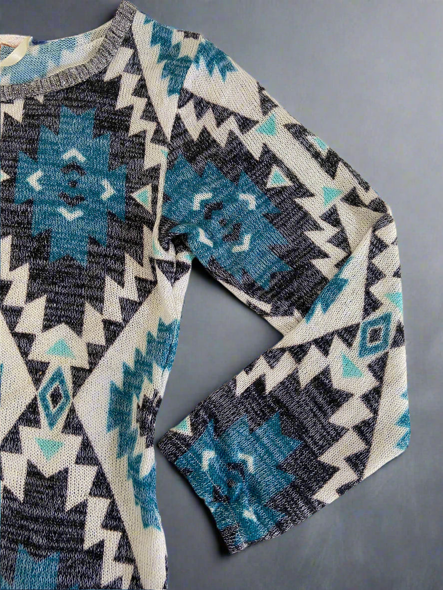 Girls’ Tribal Print Tunic Dress with Metallic Ruffle Hem
