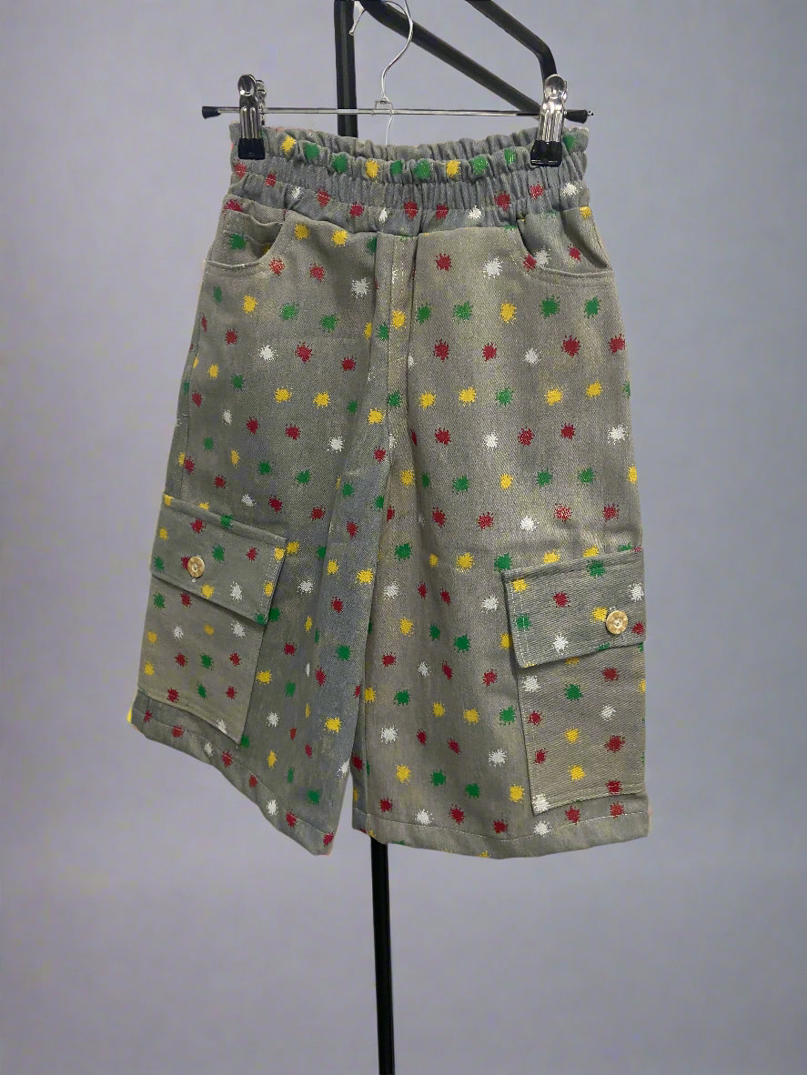 Kids’ Cargo Denim Shorts – Starburst Print