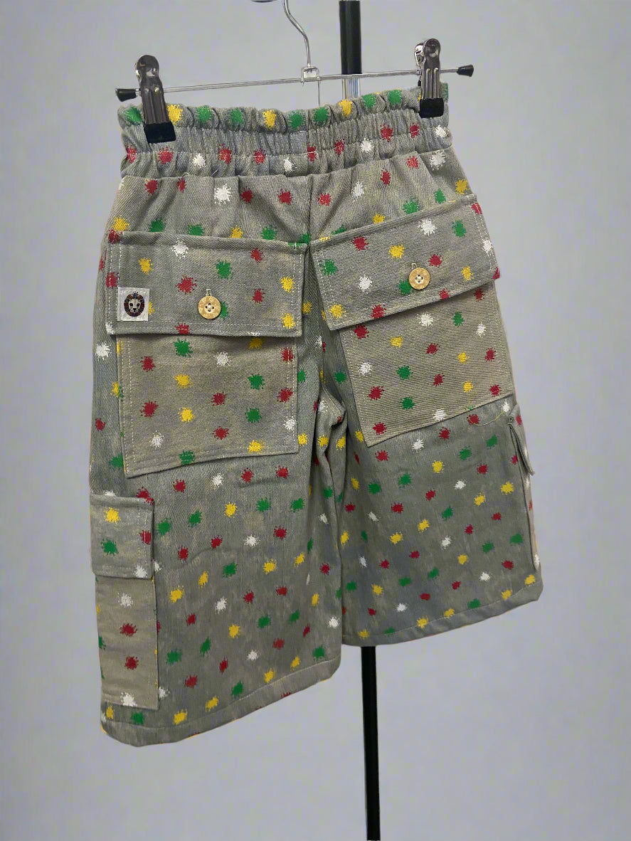 Kids’ Cargo Denim Shorts – Starburst Print
