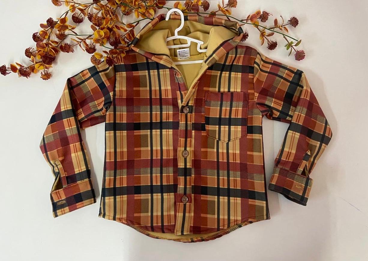 Plaid Hooded Button-Up Shirt