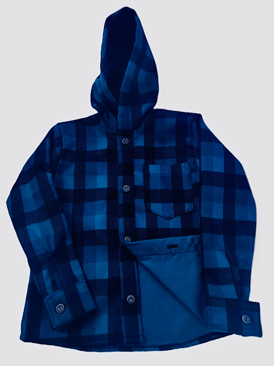 Plaid Hooded Button-Up Shirt