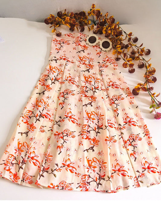Pleated Peach Flower Dress