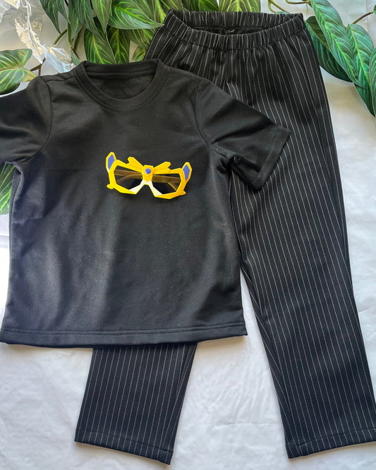 Boys Black T-Shirt with Striped Pants