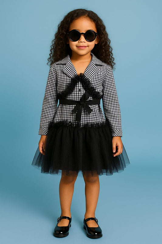 Tulle Twist Check Blazer Dress