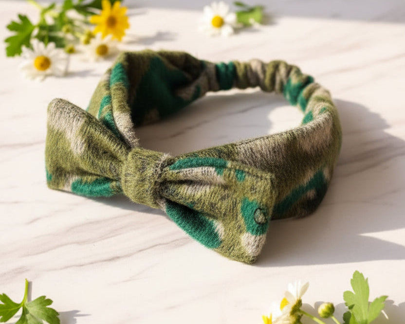 Kids Knotted Headband – Green Camo