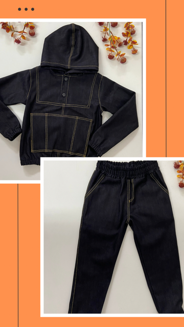 Unisex Kids’ Denim Hoodie Set – 2-Piece Outfit