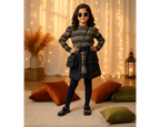 Girls Multicolor Stripe Top & Denim Skirt Set