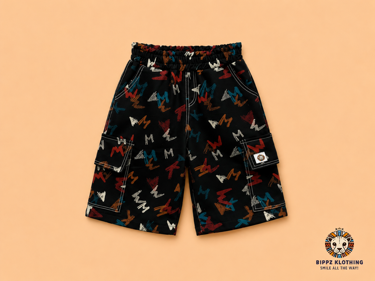 Multicolor Scribble- Print Cargo Shorts