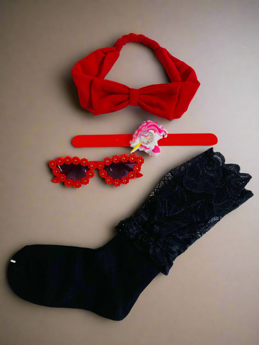Chic & Playful Accessories Bundle – Red & Black Edition
