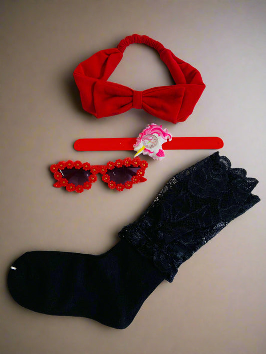 Chic & Playful Accessories Bundle – Red & Black Edition