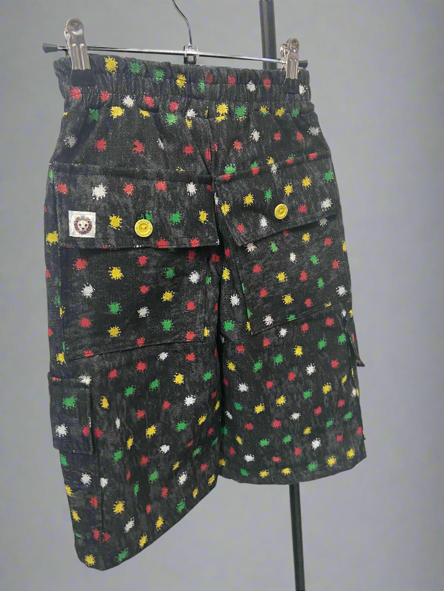 Kids’ Cargo Denim Shorts – Starburst Print