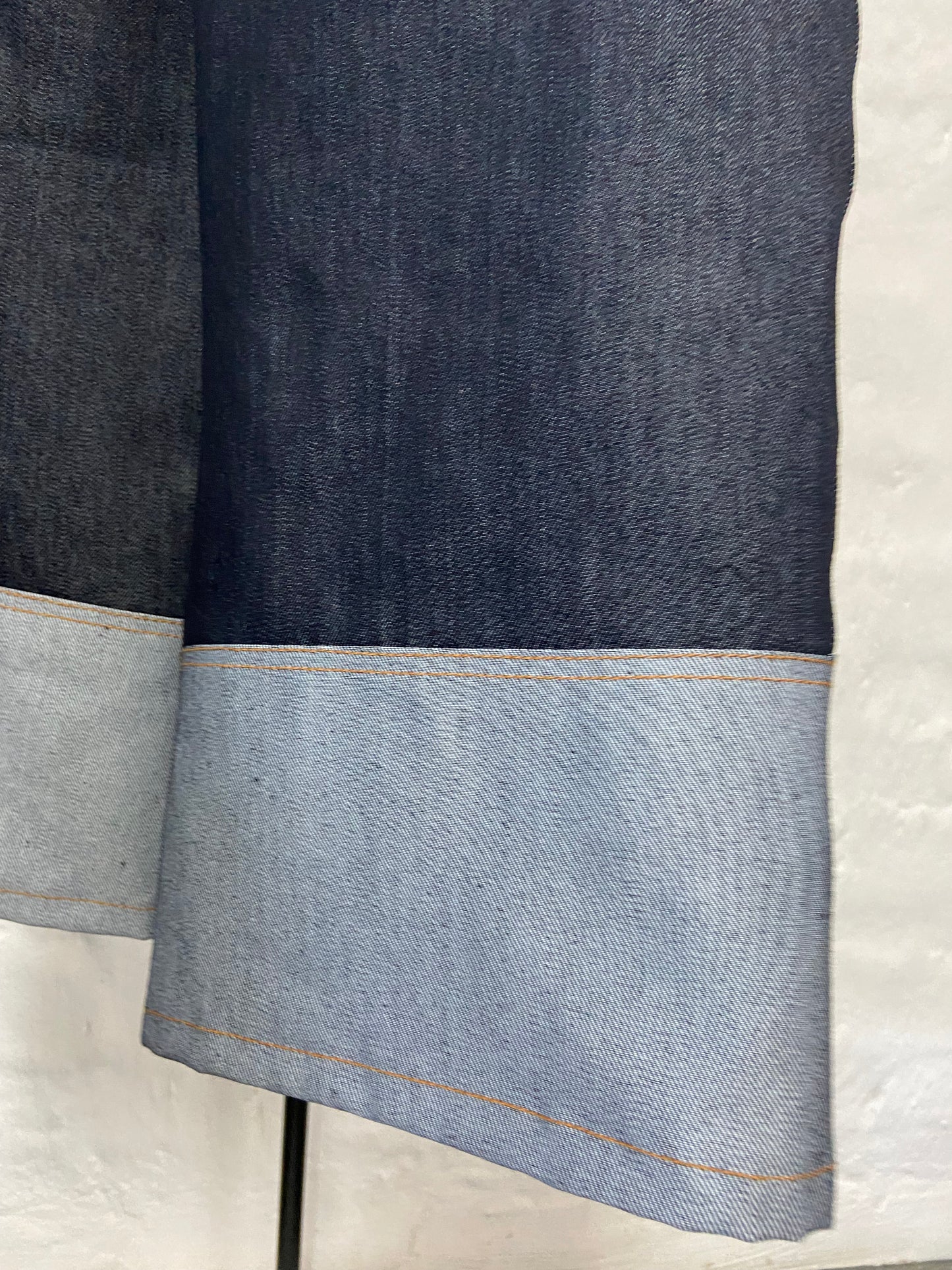 Wide-Leg Dark Denim Pants with Contrast Cuffed Hem