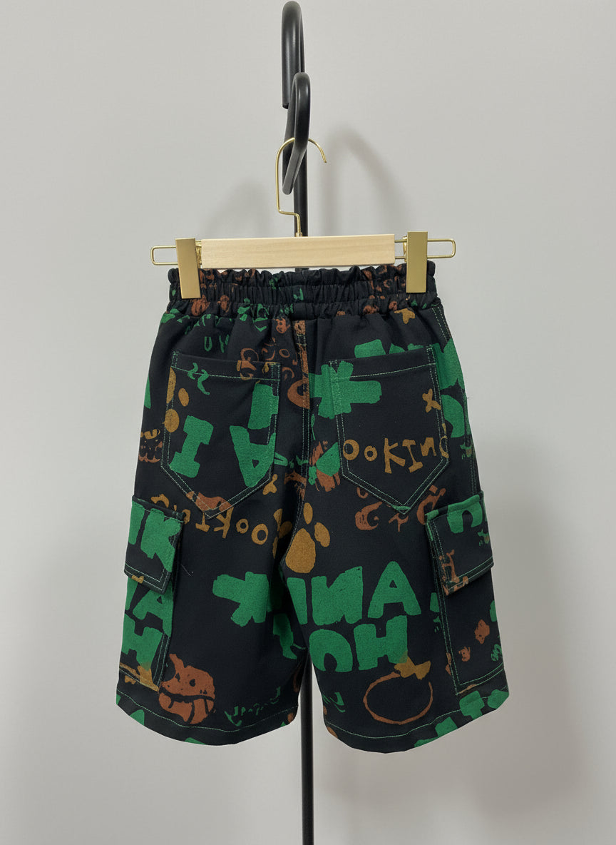 Scribble-Print Cargo Shorts