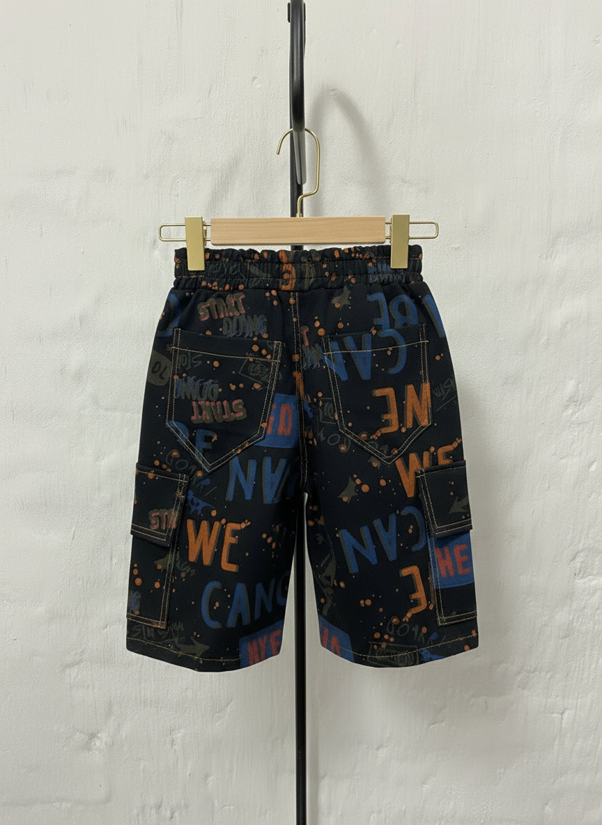 Scribble- Print Cargo Shorts