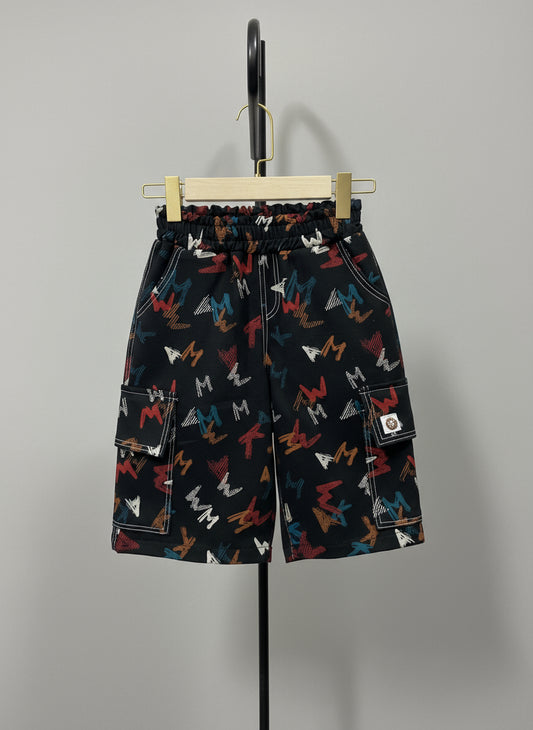Scribble-Print Cargo Shorts