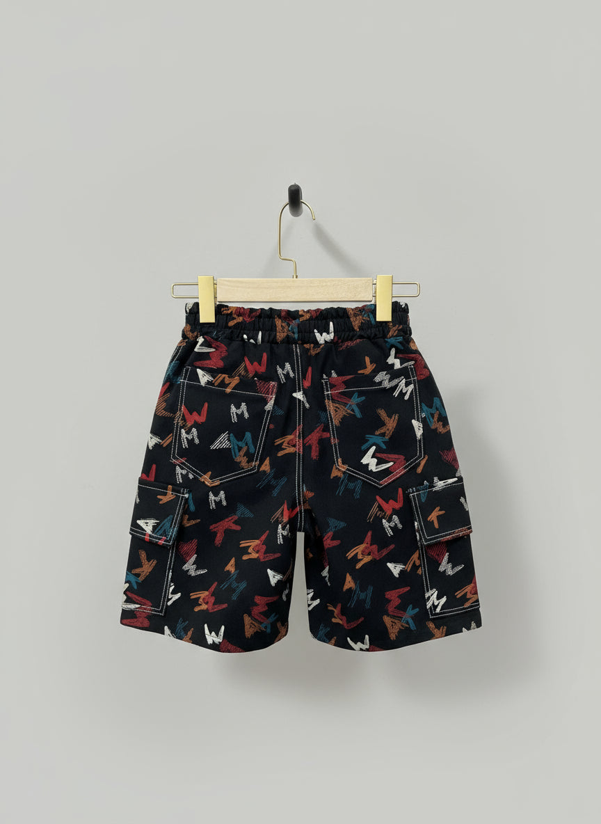 Scribble-Print Cargo Shorts