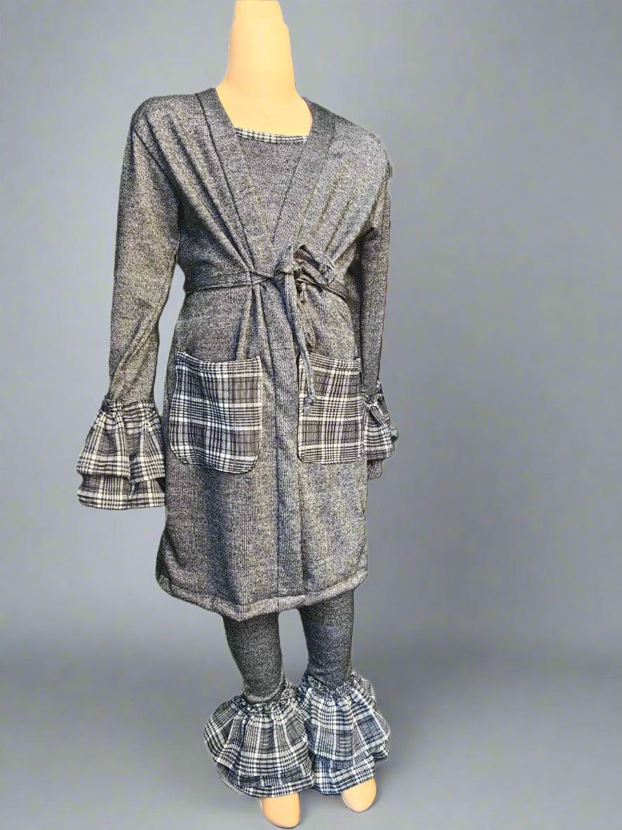 Plaid Pocket Ruffle Lounge Coat