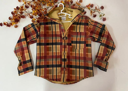 Plaid Hooded Button-Up Shirt