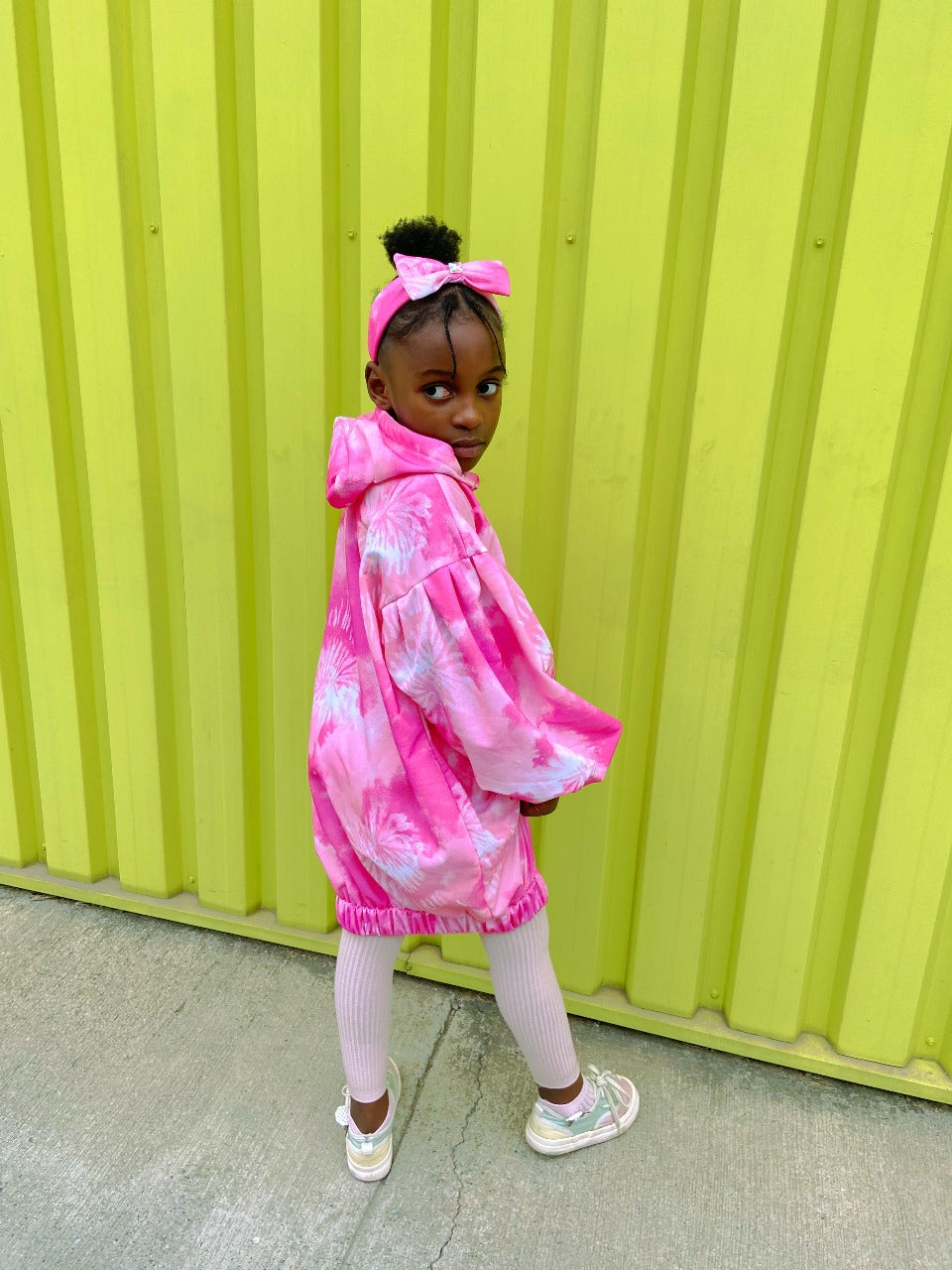 Pink Whirl Ruffle Hoodie Dress