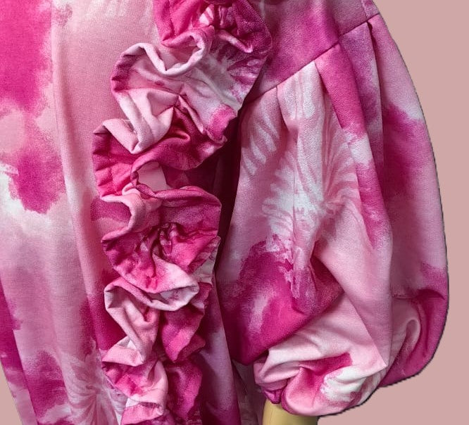 Pink Whirl Ruffle Hoodie Dress