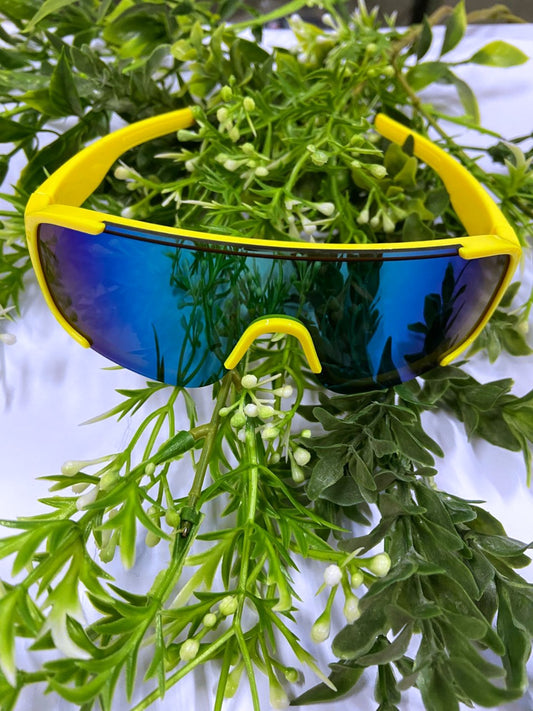 Lightning Bolt Kids Sports Sunglasses – Yellow Frame with Blue Reflective Lens