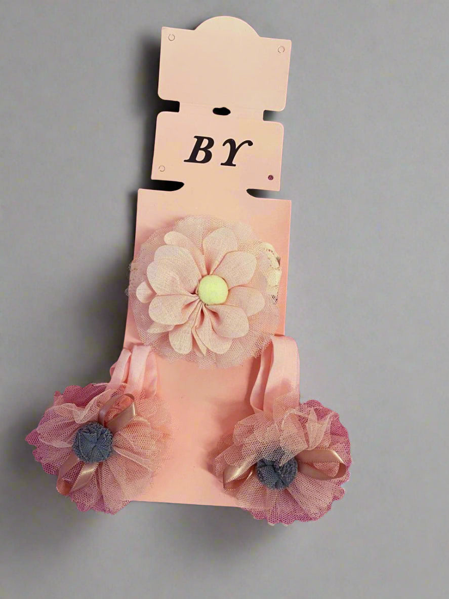 Blush Tulle Flower Hair Clip Set – 3-Piece Bundle