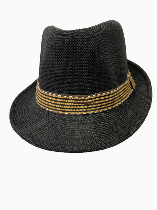 Classic Black Fedora Hat with Striped Band