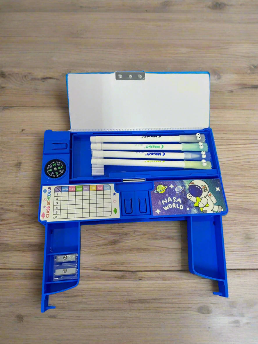 🚀 Spaceman Multi-Function Pencil Box – With Schedule Chart, Whiteboard & Compass