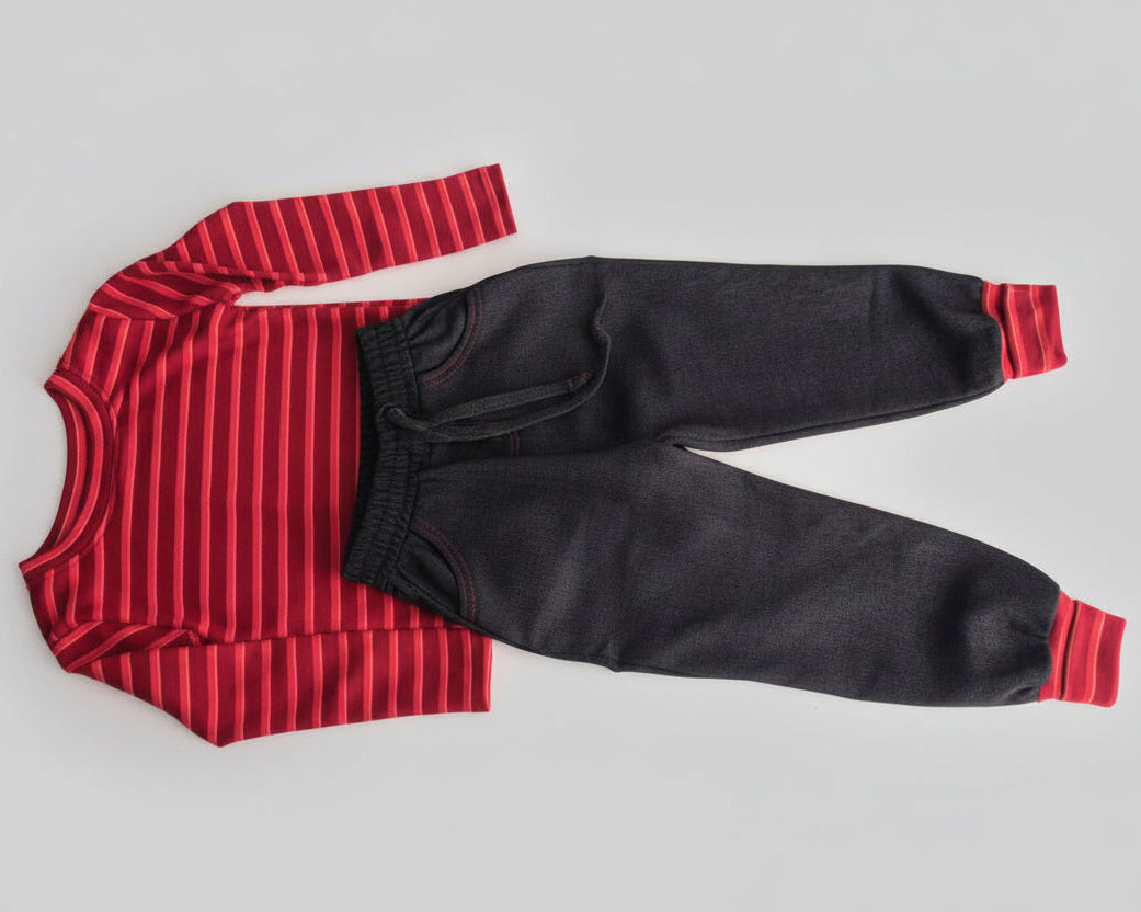 Girls Dark Pink Stripe & Black Ribbed Set – Effortlessly Cool, Every Single Day