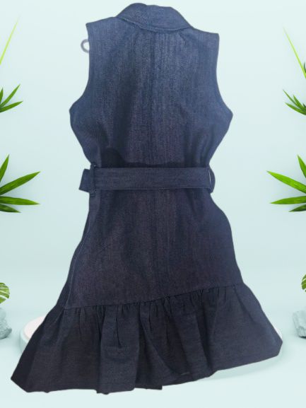 Girls’ Sleeveless Denim Shirt Dress with Belt – Dark Wash