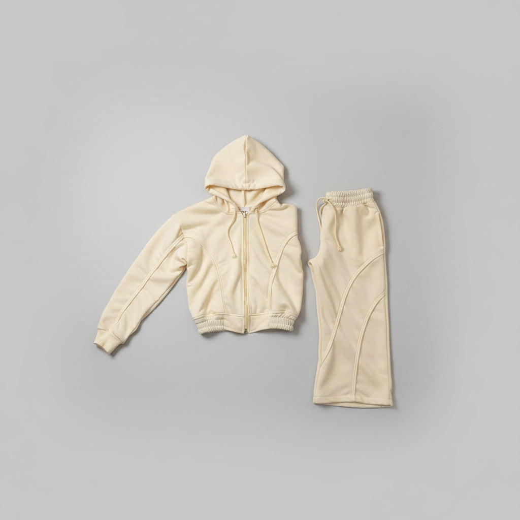 Cream Kids Tracksuit Set – Hoodie & Flare Pants