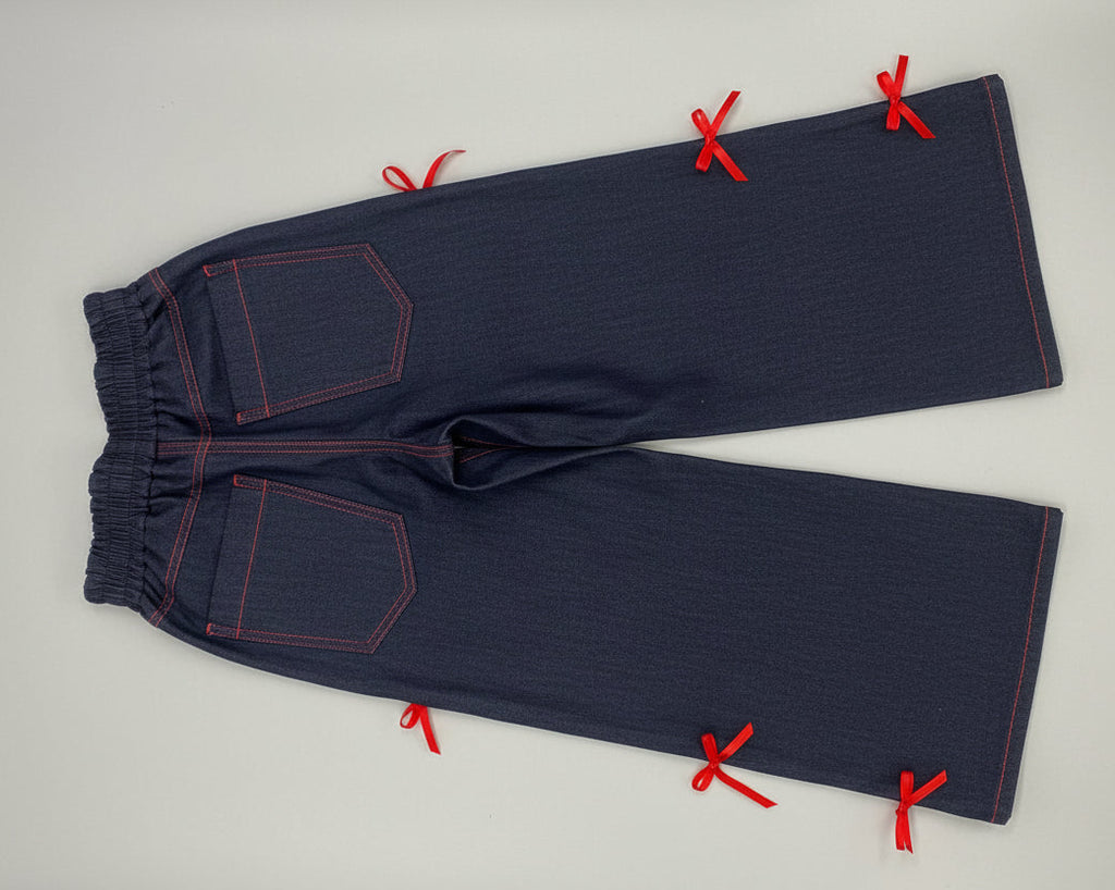 Girls Red Bow Top & Denim Pants Set