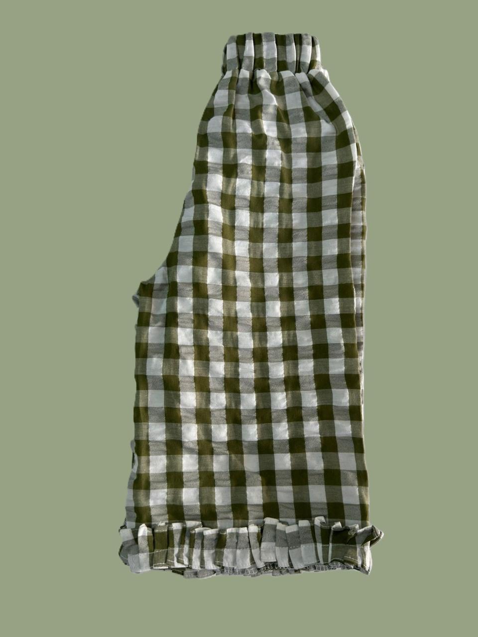 Gingham Ruffle Two-Piece Set – Olive & White