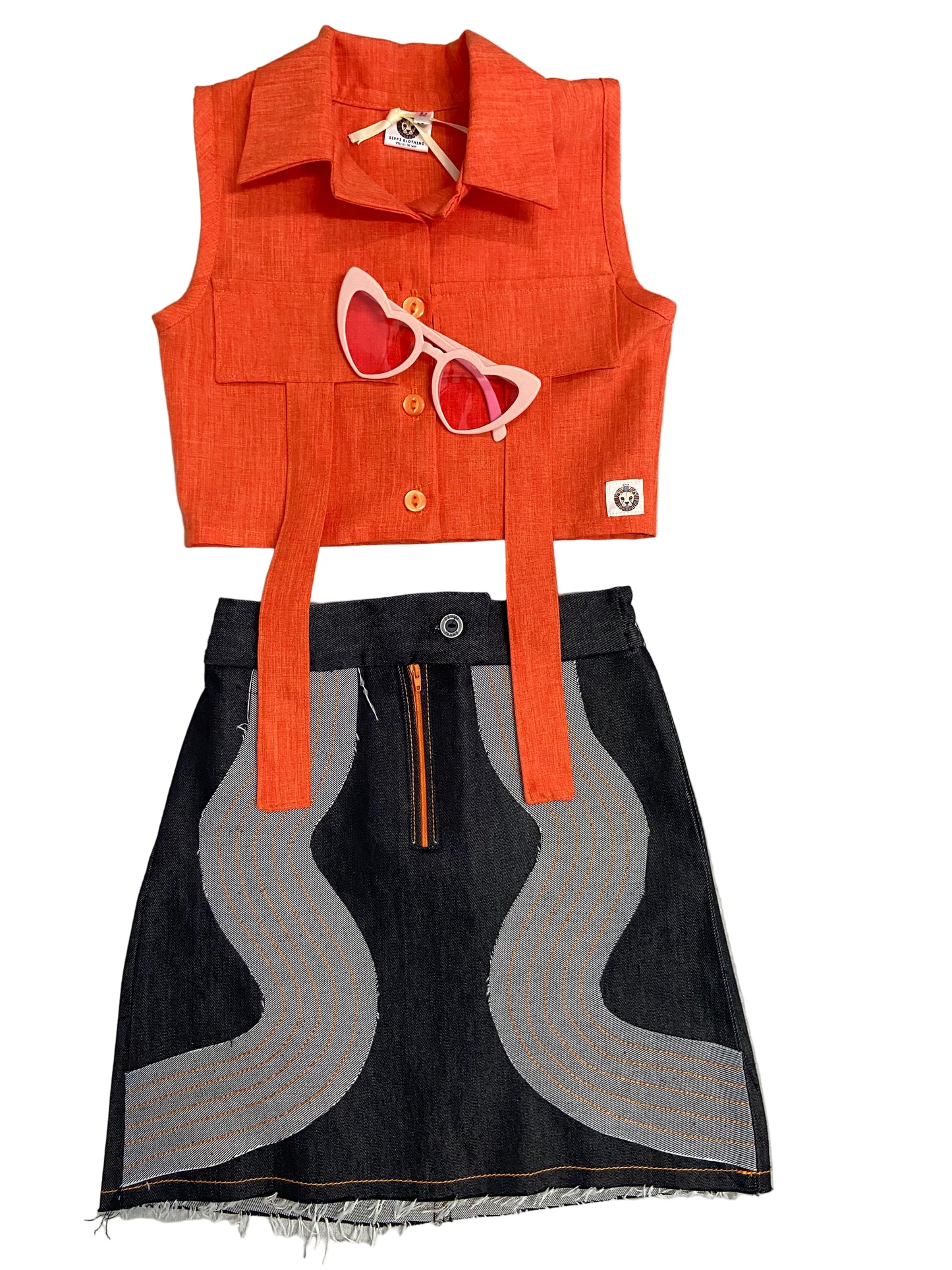 Patchwork-Distressed Denim Skirt