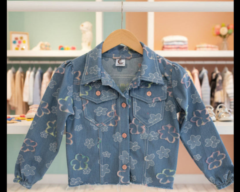 Girls Floral Two-Piece Denim Set