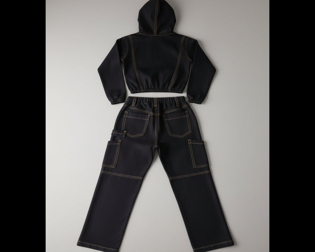 Boys Kids’ Denim Hoodie Set – 2-Piece Outfit