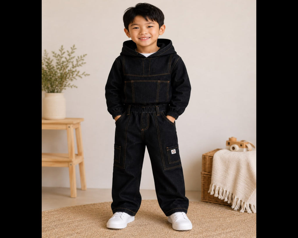 Boys Kids’ Denim Hoodie Set – 2-Piece Outfit