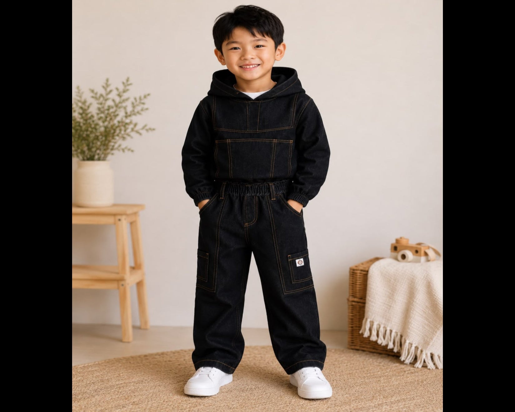 Boys Kids’ Denim Hoodie Set – 2-Piece Outfit