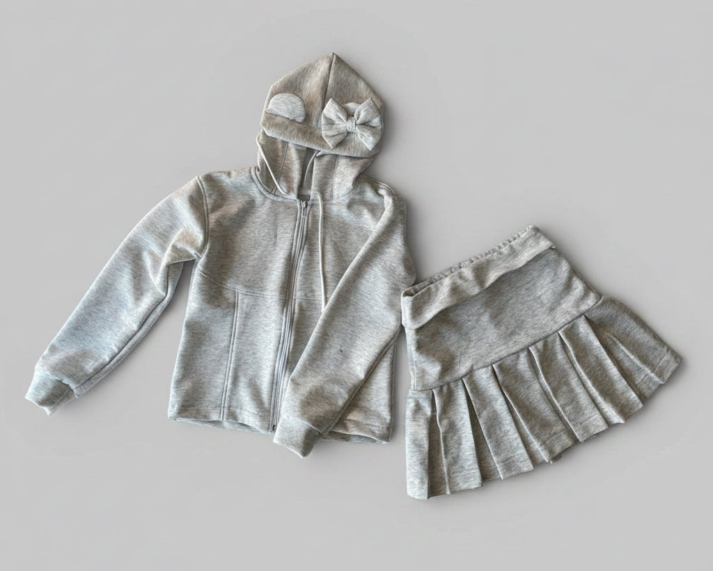 Girls Grey Skirt Tracksuit Set – Sporty, Sweet & Completely Her