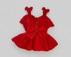 Girls Red Bow Top & Denim Pants Set