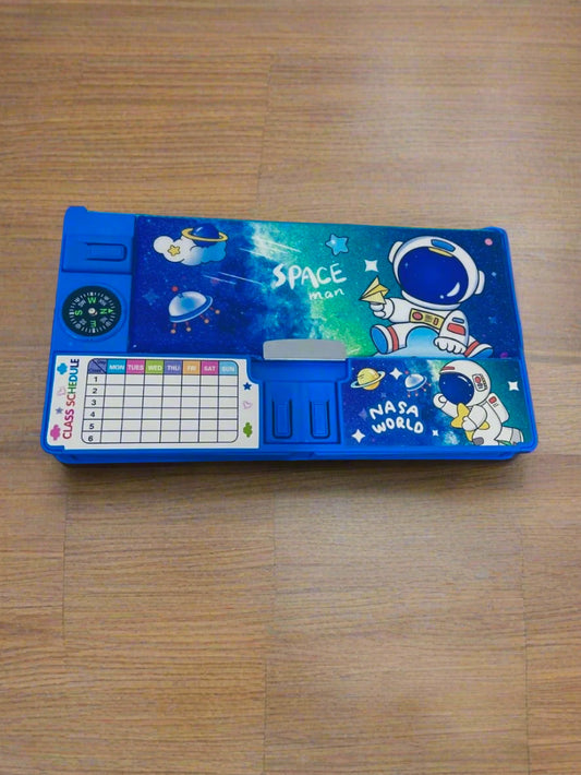 🚀 Spaceman Multi-Function Pencil Box – With Schedule Chart, Whiteboard & Compass