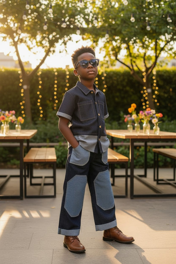 Navy Patch Denim Co-ord Set – Boys