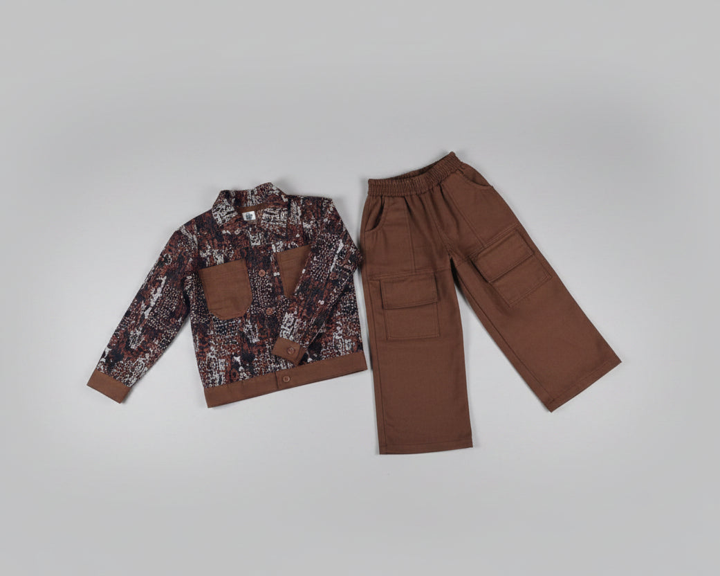 Boys Brown Print Shirt & Cargo Set – Little Man, Big Drip