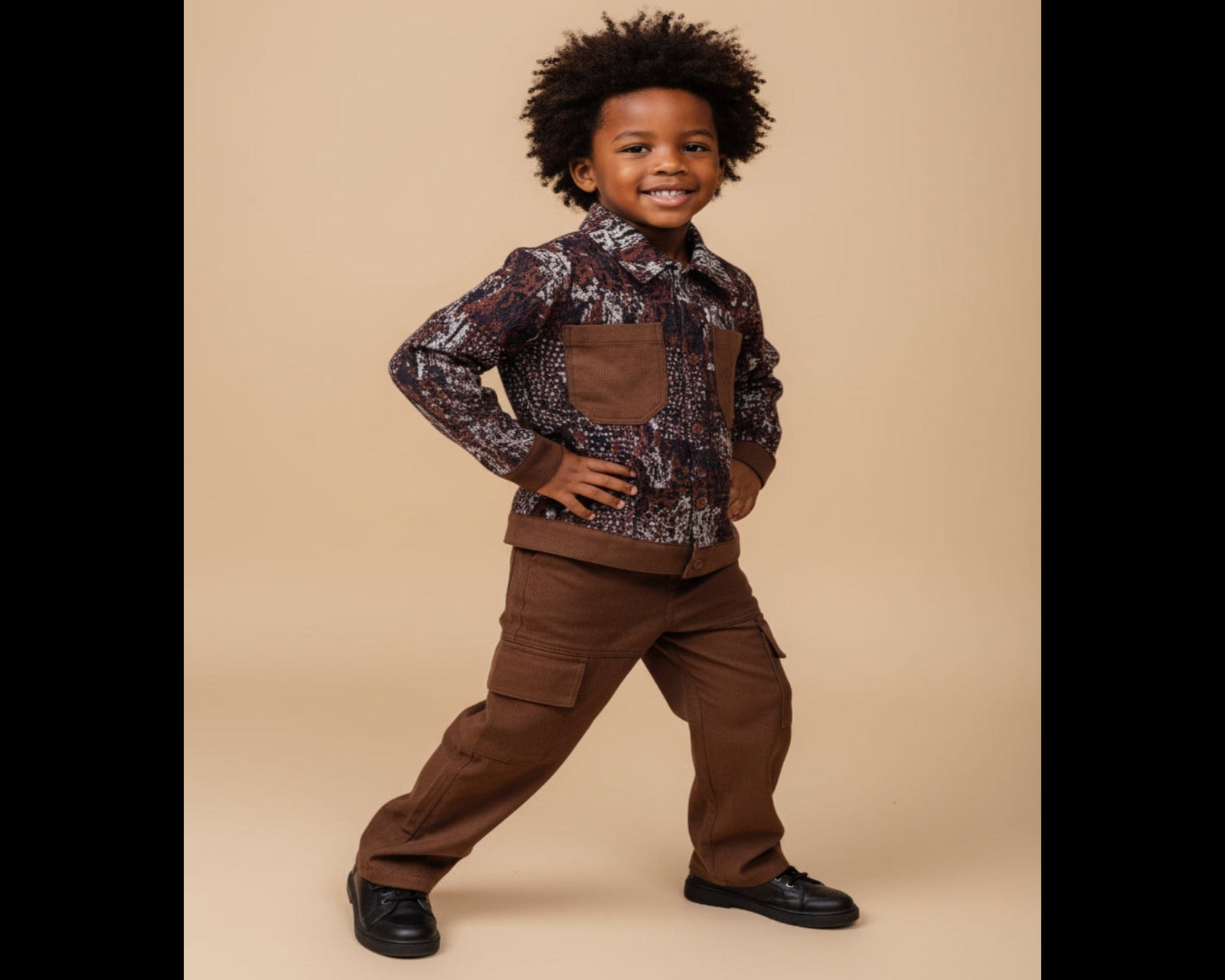 Boys Brown Print Shirt & Cargo Set – Little Man, Big Drip
