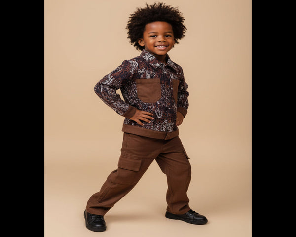 Boys Brown Print Shirt & Cargo Set – Little Man, Big Drip