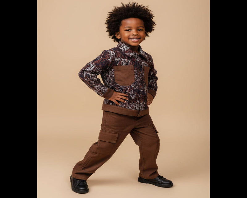 Boys Brown Print Shirt & Cargo Set – Little Man, Big Drip