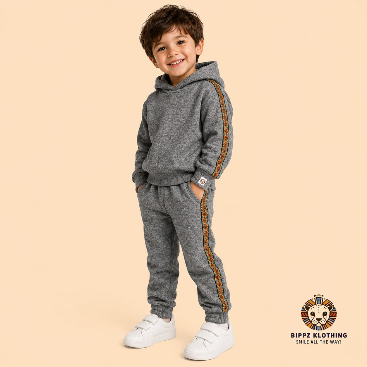 Boys Grey Printed Trim Hoodie & Jogger Tracksuit Set - Bippz Klothing