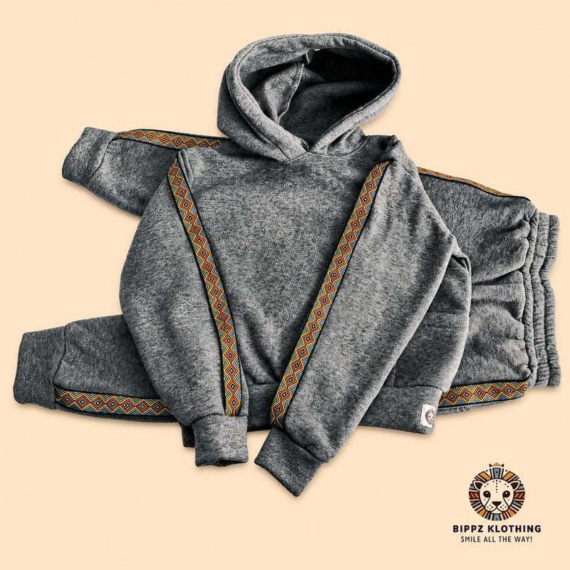 Boys Grey Printed Trim Hoodie & Jogger Tracksuit Set - Bippz Klothing