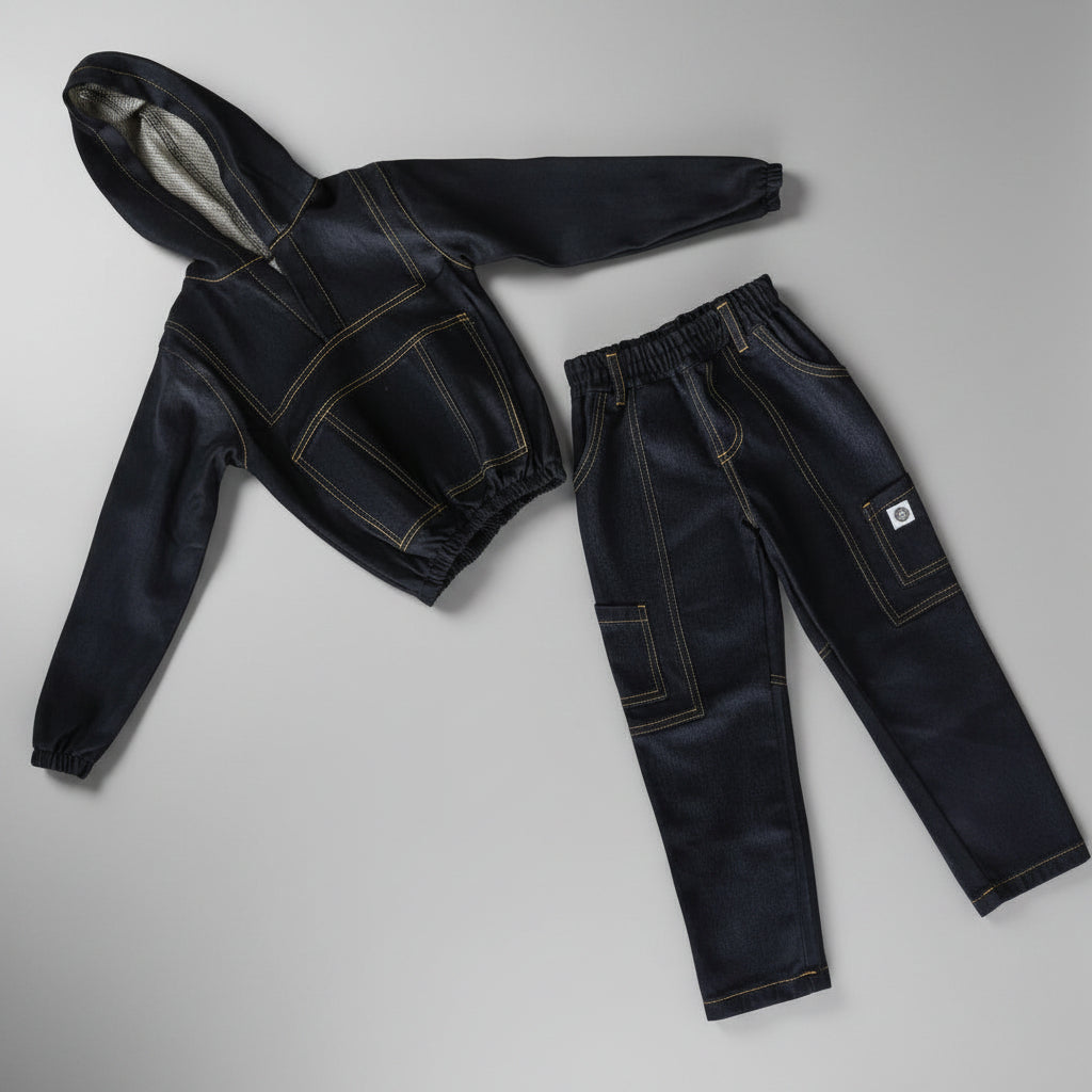 Boys Kids’ Denim Hoodie Set – 2-Piece Outfit